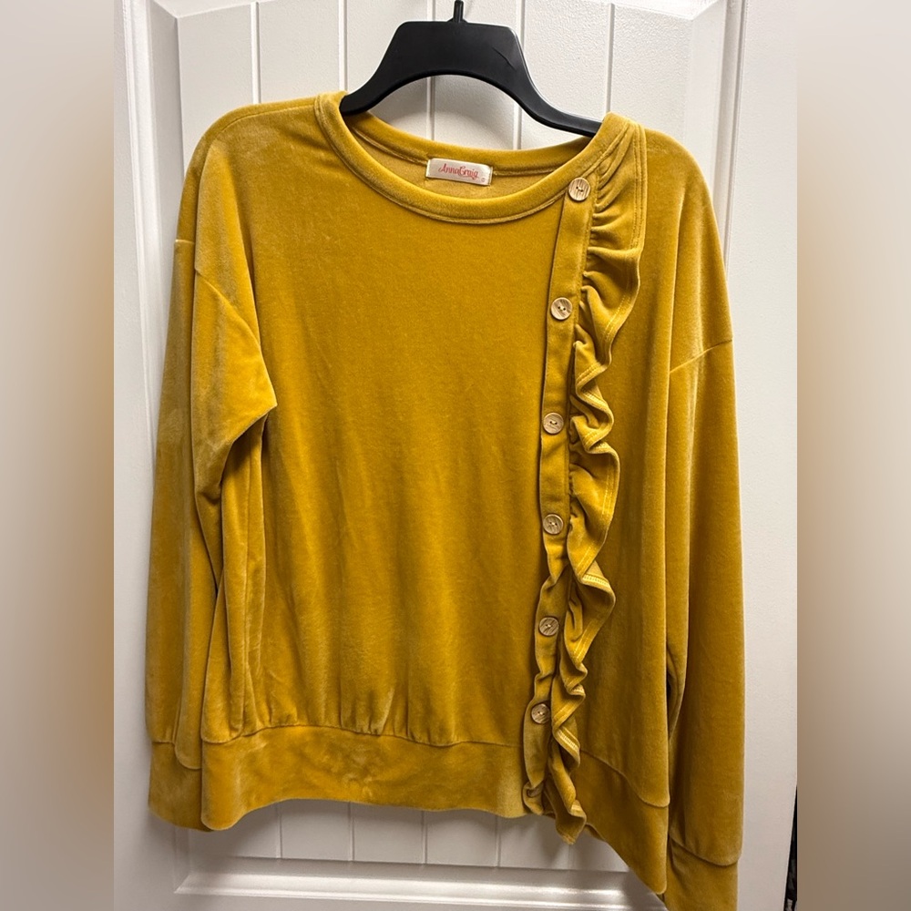 Women’s Anna Craig Velvet Sweater Ruffle Detail And Button Accents Size Small - Picture 2 of 7